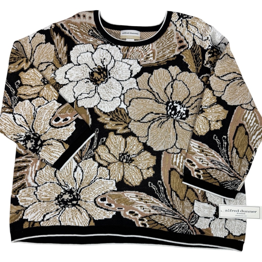 Alfred Dunner Seville Floral Butterfly Knit Sweater Neutral 2X NWT - Picture 2 of 11